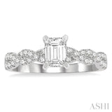7/8 Ctw Twisted Shank Round Cut Diamond Engagement Ring With 1/2 Ct Emerald Cut Center Stone in 14K White Gold