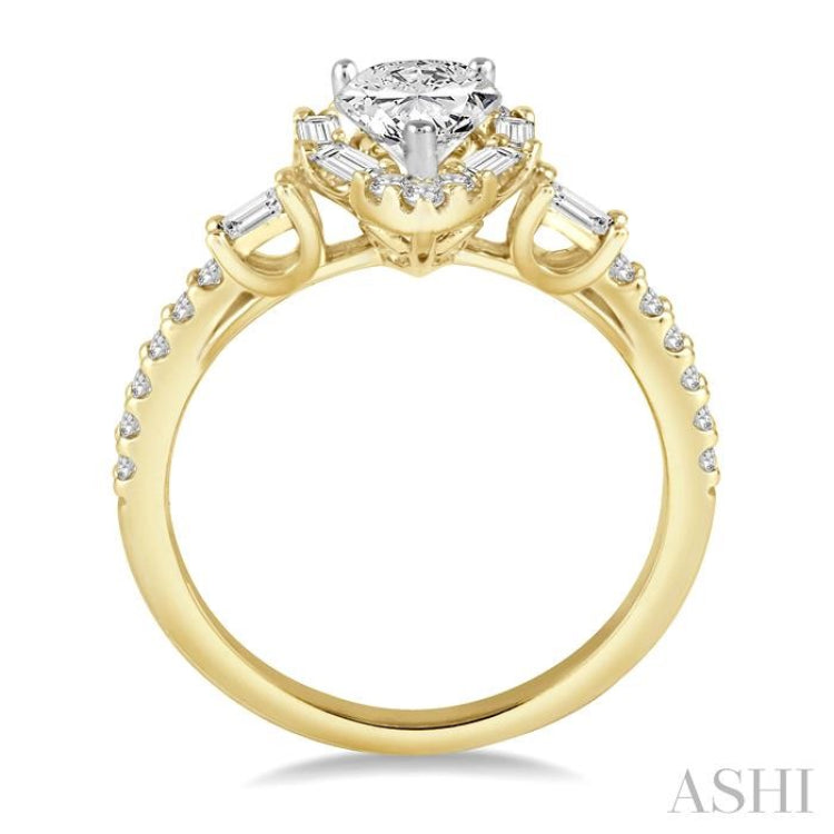 1 Ctw Diamond Engagement Ring with 1/2 Ct Pear Shape Center Stone in 14K Yellow and White Gold