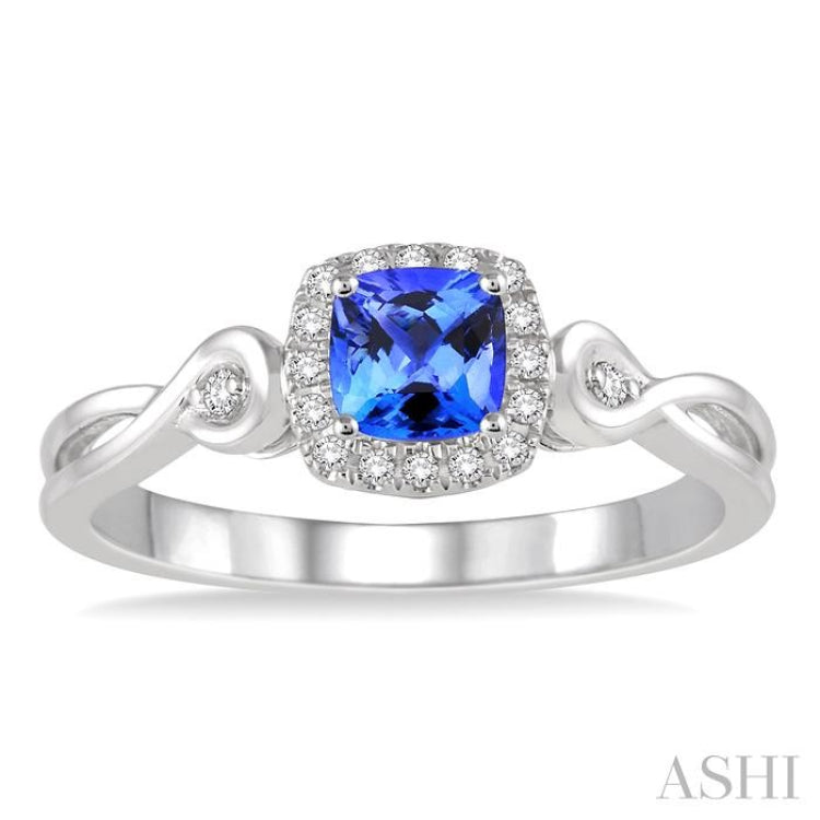 4x4 MM Cushion Shape Tanzanite and 1/10 Ctw Round Cut Diamond Ring in 10K White Gold
