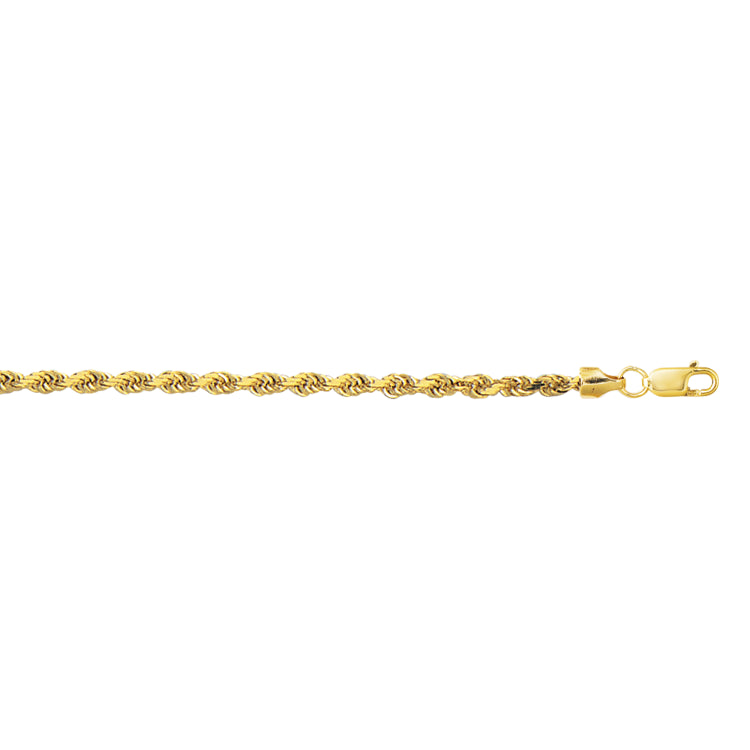 14K Yellow Gold 3.2mm 18 Diamond Cut Lite Rope Chain with Lobster Clasp