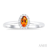 5x3 MM Oval Shape Citrine and 1/20 Ctw Single Cut Diamond Halo Semi-Precious Ring in 14K White Gold
