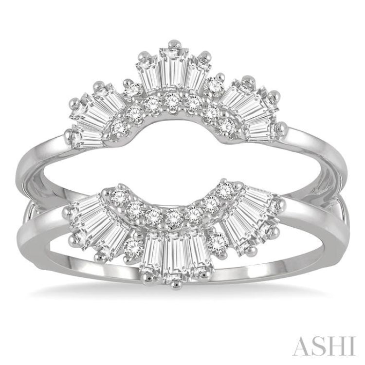 5/8 Ctw Arched Baguette and Round Cut Diamond Insert Ring in 14K White Gold