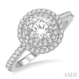 1 1/3 Ctw Twin Halo Diamond Engagement Ring With 3/4 ct Round Cut Center Stone in 14K White Gold