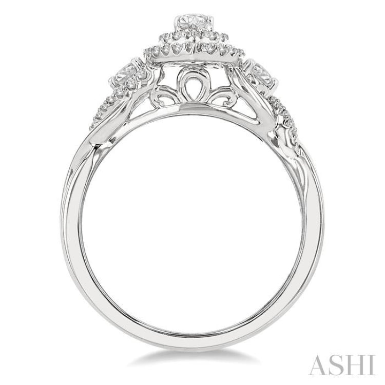 5/8 Ctw Split Twisted Shank Round Cut Diamond Engagement Ring With 1/4 Ct Marquise Cut Center Stone in 14K White Gold