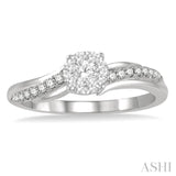 1/3 Ctw Circular Mount Slanting Round Cut Diamond Lovebright Engagement Ring in 14K White Gold