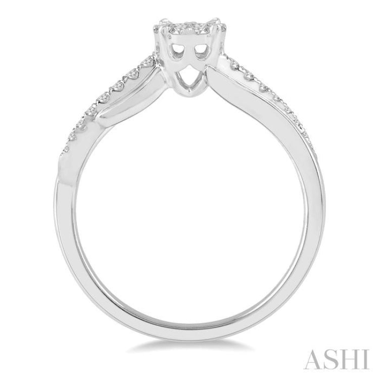 1/3 Ctw Circular Mount Slanting Round Cut Diamond Lovebright Engagement Ring in 14K White Gold
