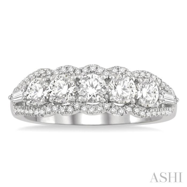 1 ctw Baguette and Round Cut Diamond Fashion Ring in 14K White Gold