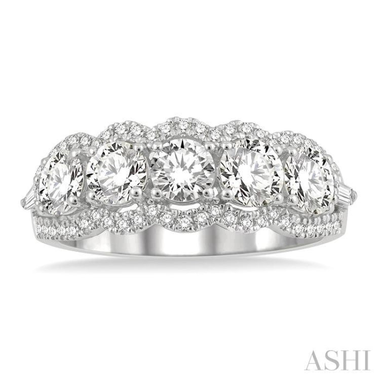 1 1/2 ctw Baguette and Round Cut Diamond Fashion Ring in 14K White Gold