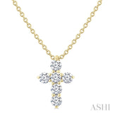 1/4 Ctw Round Cut Diamond Christian Cross 6-Stone Fashion Pendant With Chain in 14K Yellow Gold
