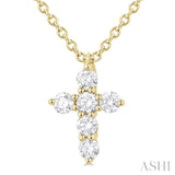1/6 Ctw Round Cut Diamond Christian Cross 6-Stone Fashion Pendant With Chain in 14K Yellow Gold