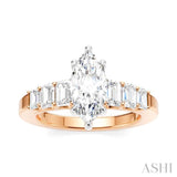 1 Ctw Marquise Shape Emerald and Round Cut Diamond Semi-Mount Engagement Ring in 14K Rose and White Gold