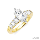 1 Ctw Marquise Shape Emerald and Round Cut Diamond Semi-Mount Engagement Ring in 14K Yellow and White Gold