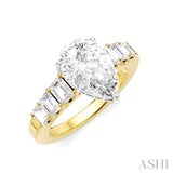 1 Ctw Pear Shape Emerald and Round Cut Diamond Semi-Mount Engagement Ring in 14K Yellow and White Gold