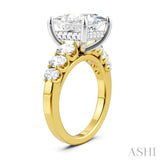 1 1/4 Ctw Princess Shape Oval and Round Cut Diamond Semi-Mount Engagement Ring in 14K Yellow and White Gold