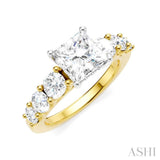 1 1/10 Ctw Princess Shape Round Cut Diamond Semi-Mount Engagement Ring in 14K Yellow and White Gold
