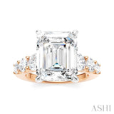 1 1/4 Ctw Emerald Shape Round Cut Diamond Semi-Mount Engagement Ring in 14K Rose and White Gold