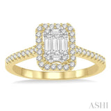 5/8 Ctw Emerald Shape Baguette and Round Cut Diamond Ring in 14K Yellow and White Gold