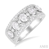 1 1/5 Ctw 5-Stone Oval and Round Cut Diamond Wide Fashion Band in 14K White Gold