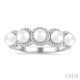 4 MM Round Shape Cultured Pearl and 1/5 Ctw Round Cut Diamond Halo Ring in 14K White Gold