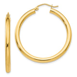 14K 3x35mm Polished Lightweight Tube Hoop Earrings