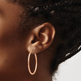 14k Rose Gold 2x35mm Polished Lightweight Diamond-cut Tube Hoop Earrings