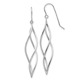 14k White Gold Polished Long Twisted Swirl Drop French Hook Earrings