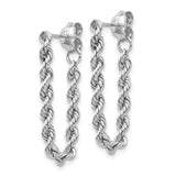14K White Gold Polished 2.5mm Hollow Rope Chain Dangle Post Earrings