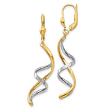 14K Two-tone Spiral Dangle Leverback Earrings