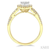 1/2 ctw Pear Shape Bow Shank Lovebright Round and Baguette Diamond Ring in 14K Yellow and White gold