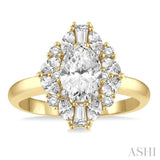 5/8 Ctw Marquise Shape Oval, Baguette and Round Cut Diamond Semi-Mount Engagement Ring in 14K Yellow and White Gold