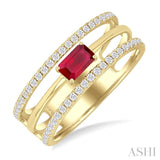 5x3 MM East-West Set Ruby and 1/4 Ctw Single Cut Diamond Precious Layered Fashion Ring in 10K Yellow Gold