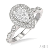 1/2 Ctw Pear Shape Mount Marquise Shank Lovebright Round Cut Diamond Ring in 14K White Gold