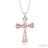 1/5 ctw Round Cut Diamond Cross Pendant in 14K Rose and White Gold with Chain