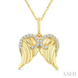 1/10 Ctw Fluted Texture Angel Wing Single Cut Diamond Fashion Pendant With Chain in 10K Yellow Gold