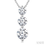 1 Ctw Round Cut Diamond Three-Stone Snowman Pendant With Chain in 14K White Gold