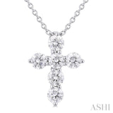 1/3 Ctw Round Cut Diamond Christian Cross 6-Stone Fashion Pendant With Chain in 14K White Gold