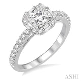 1 1/5 Ctw Diamond Engagement Ring with 5/8 Ct Princess Cut Center Stone in 14K White Gold