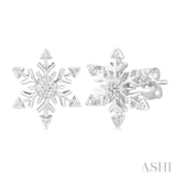 1/10 Ctw Petite Snowflake Round Cut Diamond Halo Fashion Stud Earring in 10K White Gold