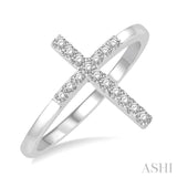 1/6 Ctw Cross Petite Round Cut Diamond Ring in 10K White Gold