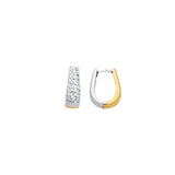 14K Yelllow & White Gold Reversible Diamond Cut Huggie Earring