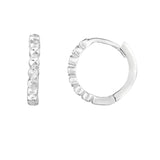 14K White Gold Round Diamond Cut Huggie Earring