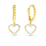 14K Yellow & White Gold Beaded Dangle Heart Drop Earring