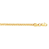 14K Yellow Gold 7.5 2.7mm Diamond Cut Lite Round Wheat Chain Bracelet with Lobster Lock