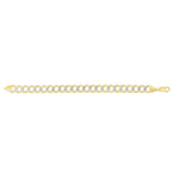 14K Yellow Gold 11.23mm White Pave Curb 8.75 Chain Bracelet with Lobster Lock
