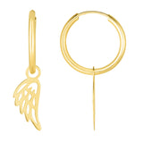 14K Yellow Gold Polished Angel Wing Dangle Light Weight Hoop