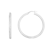 Sterling Silver 35mm Linear Diamond Cut Hoop Earring with Hinge Closure