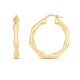 14K Yellow Gold Large 38mm Bamboo Hoops Earrings with Hinged Clasp