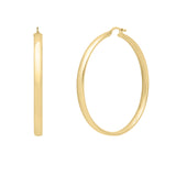 14K Yellow Gold Large Wedding Band Hoop Earrings with Hinged Clasp