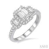 5/8 Ctw Diamond Ladies Engagement Ring with 1/4 Ct Emerald Cut Center Stone in 14K White Gold