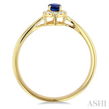 5x3 MM Oval Shape Sapphire and 1/20 Ctw Single Cut Diamond Halo Precious Ring in 10K Yellow Gold